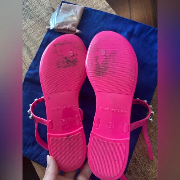NEW Stuart Weitzman HOT PINK Goldie Pearl Crystal Jelly SIZE 9 - Picture 5 of 5